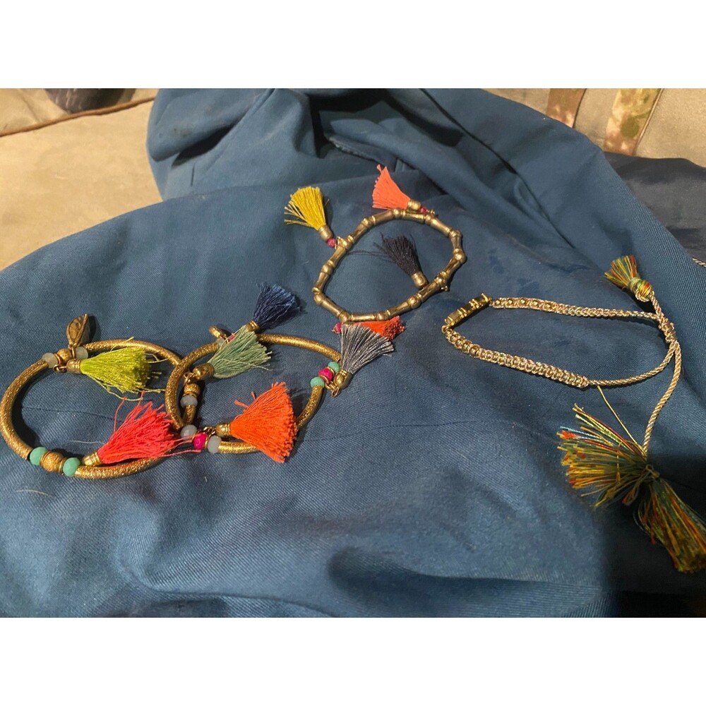 Lilly Pulitzer Tassel and Labradorite Beaded Bracelet Set Gold Tone Multi Color